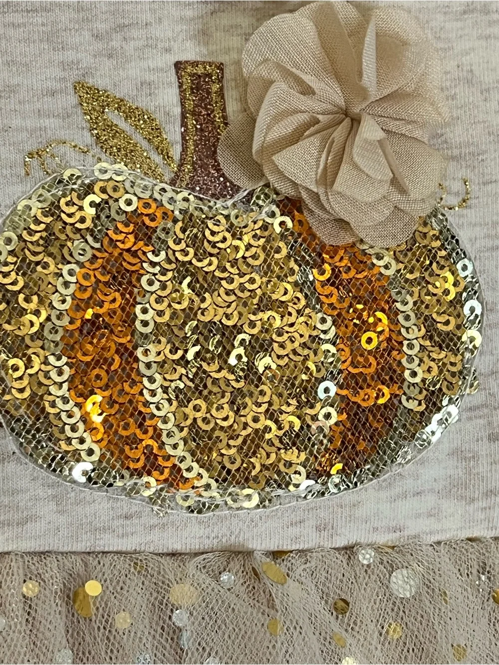 Bonnie Baby Cream and Gold Pumpkin Tulle Dress & Striped Leggings Set 3-6 month